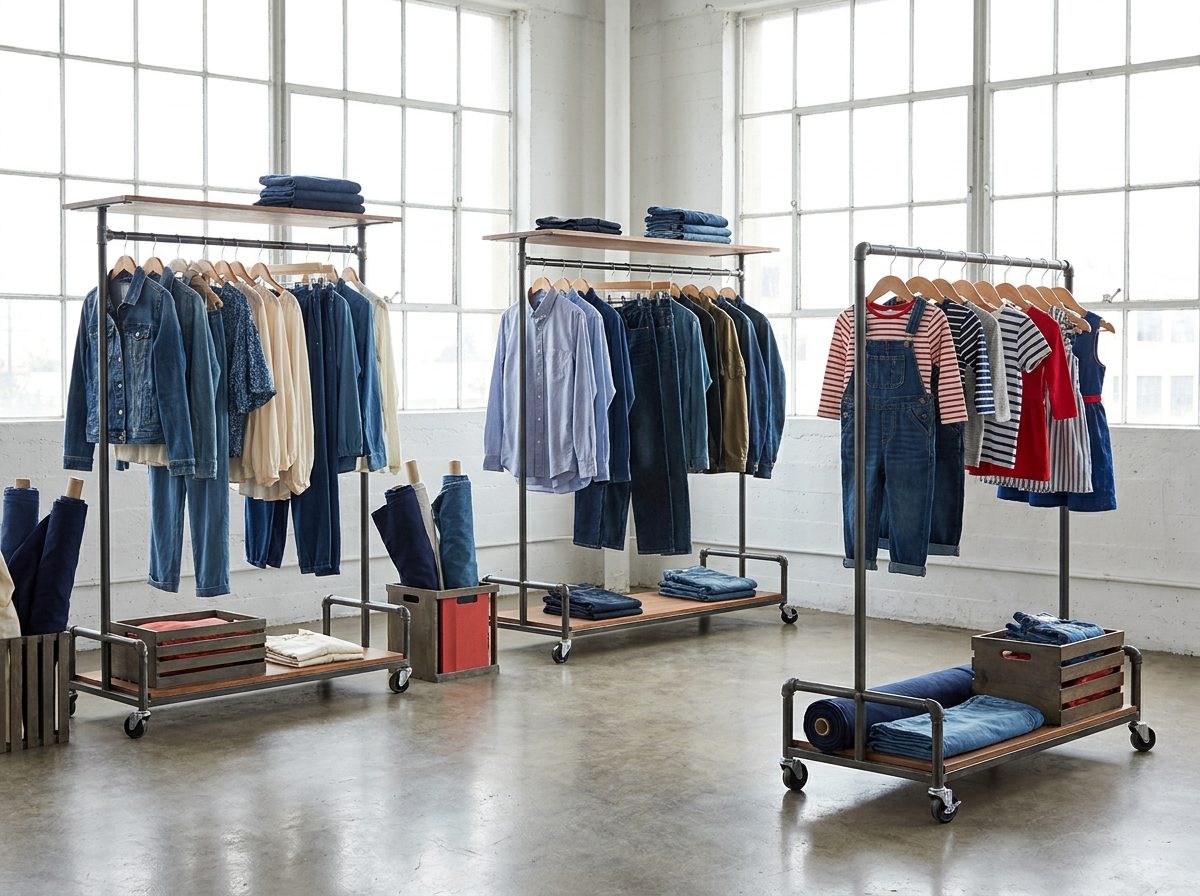Colección de prendas casuales en exhibición